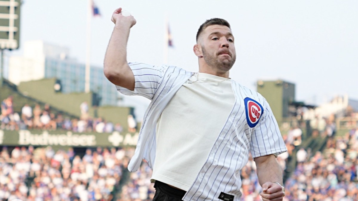 Dricus Du Plessis throws out first pitch at Wrigley Field