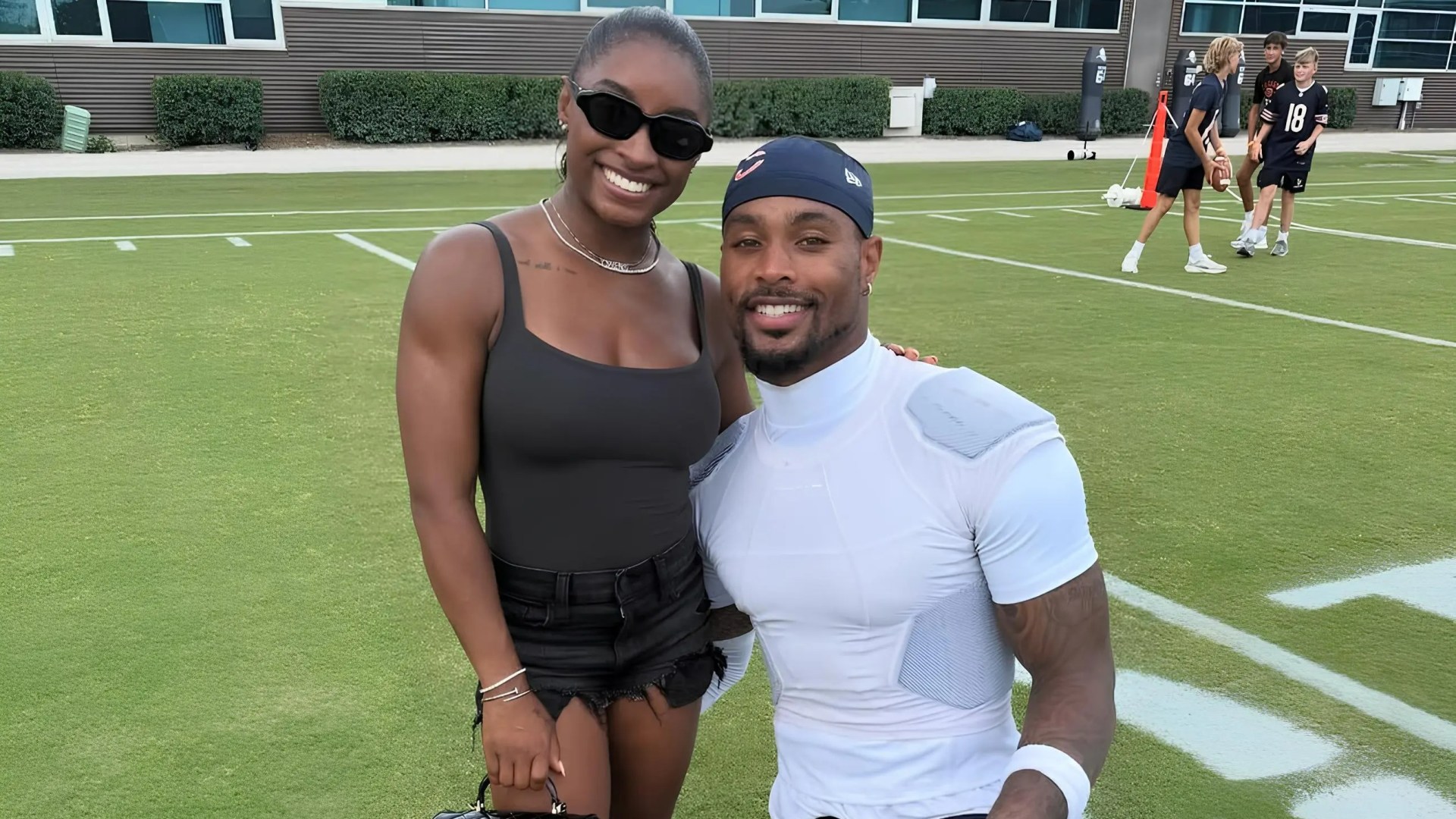 Simone Biles drops five-word message after appearing at Bears training camp with NFL husband