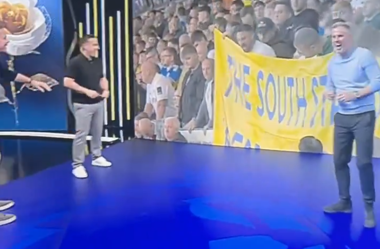 Jamie Carragher in stitches as Gary Neville slips up with comments about Leeds fans live on TV
