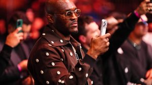 Kamaru Usman reacts after being picked by Islam Makhachev for first welterweight title defense